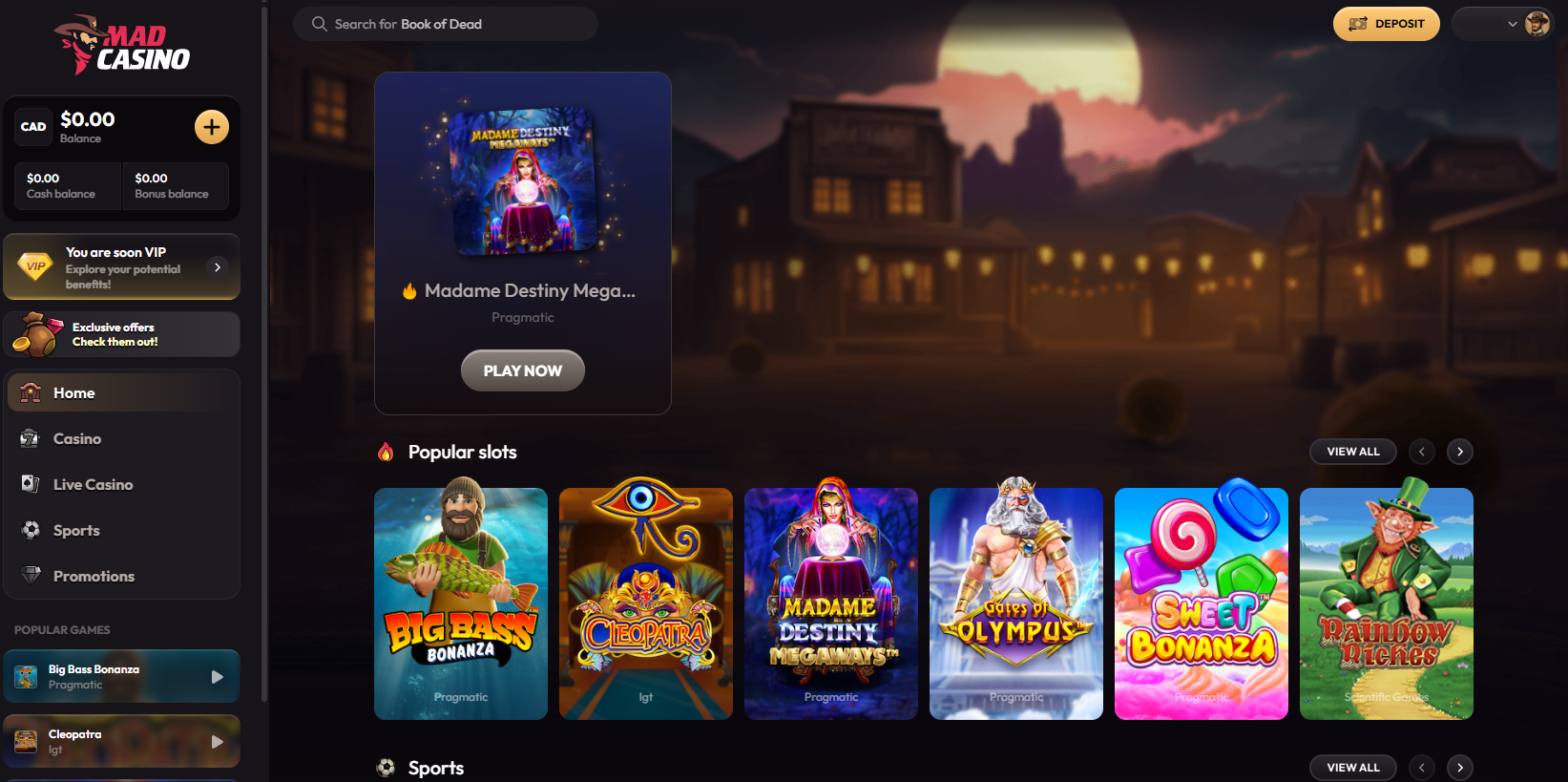 MadCasino Casino Screenshot