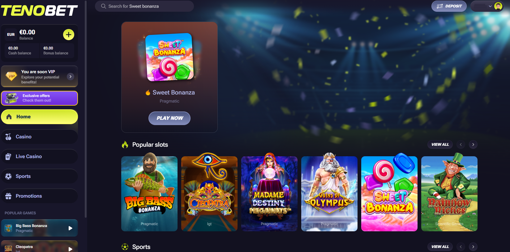 TenoBet Casino Screenshot